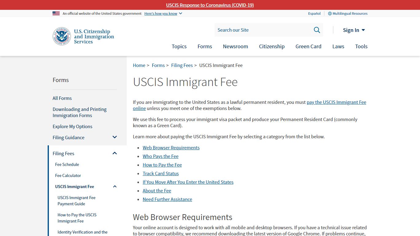 USCIS Immigrant Fee | USCIS